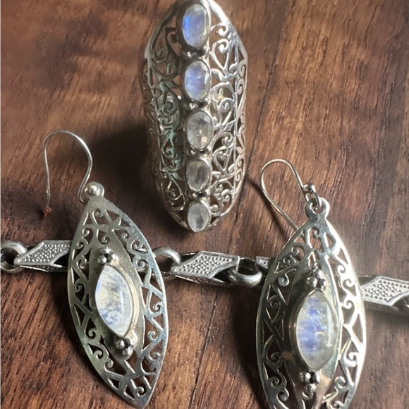 We The Free Jewelry - Moonstone Sterling Earrings and Ring Set